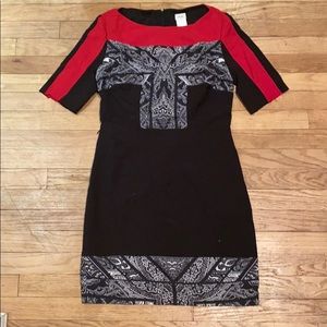 Blocked print solid dress 1/2 sleeve back zipper